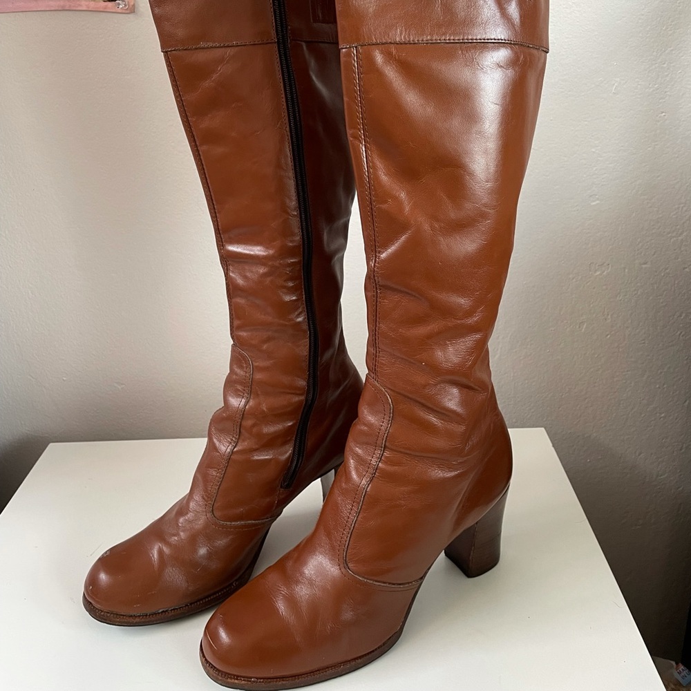 Nickels Brand, light Brown leather, wood heel